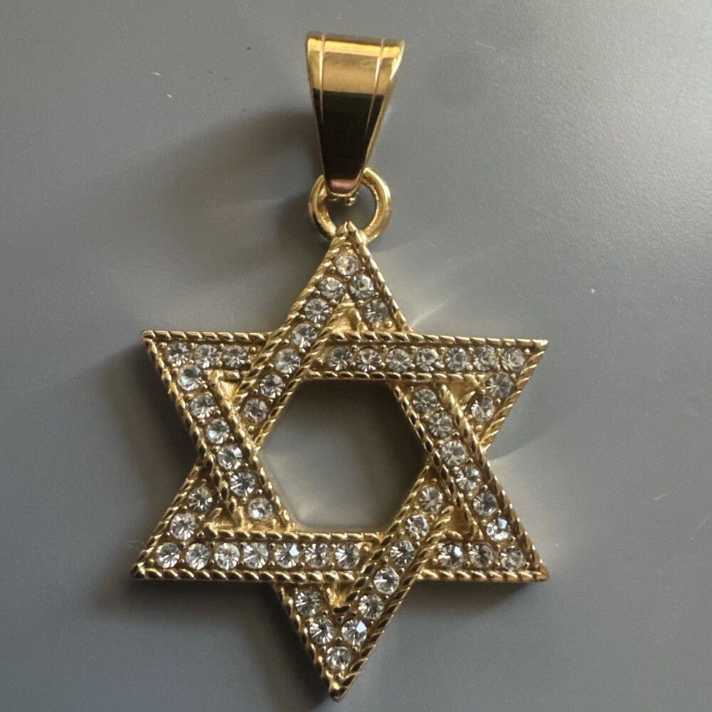 Gold Plated Cubic Zirconia Jewish Star Of David 24” Necklace Israel Religious